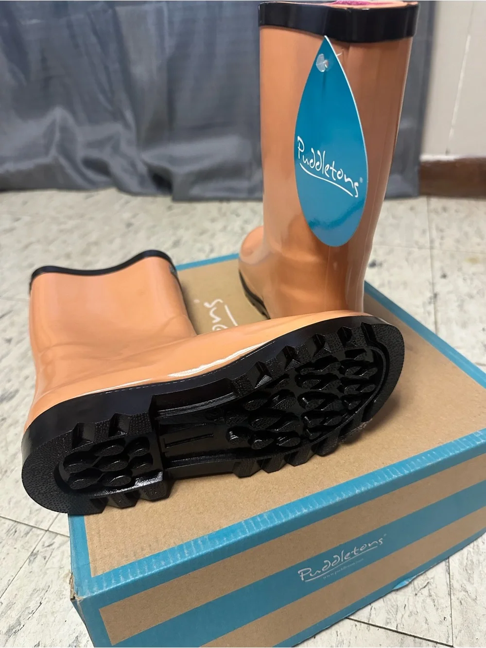Classic Kids Rain Boots in Tan with Black Trim